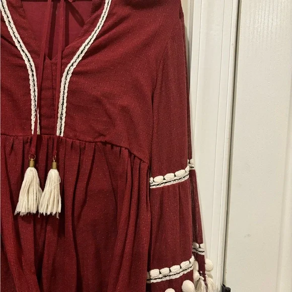 Anthropologie Boho Burgundy Blouse with Tassel Details - Picture 9 of 9